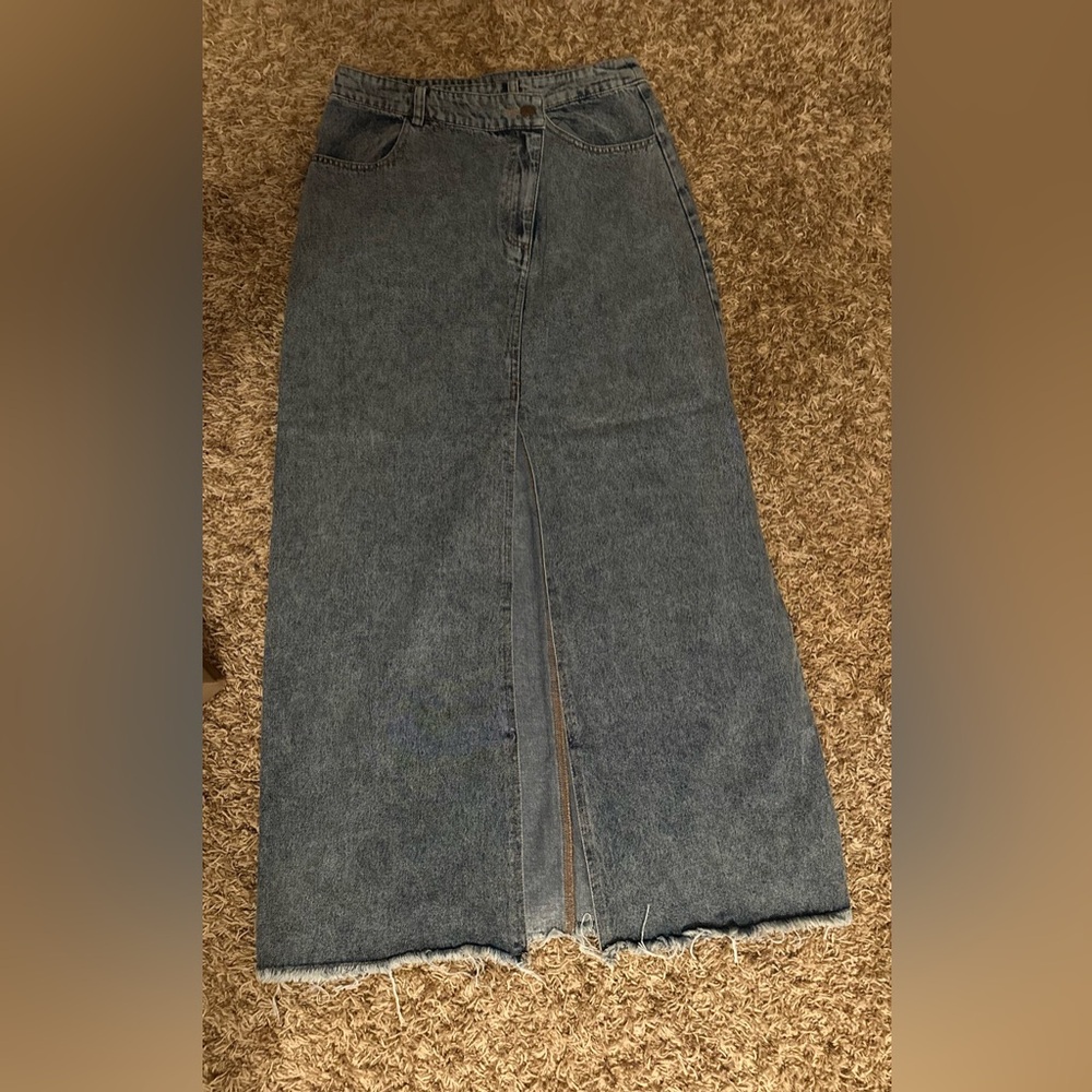 Asymmetrical Denim Maxi Skirt with Front Slit- NWT- Size Med (7/8)